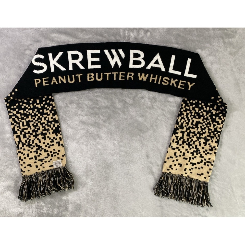 Skrewball Peanut Butter Whiskey Scarf Knit Fringe Mens Black Tan 60in Casual‎